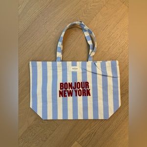 Sezane Bonjour NY tote in blue and white stripes